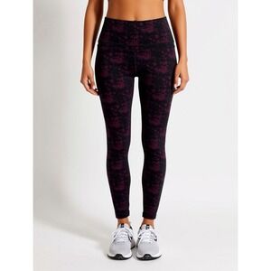 Athletic Works Womens Print High Waist Leggings Black Burgundy Size S